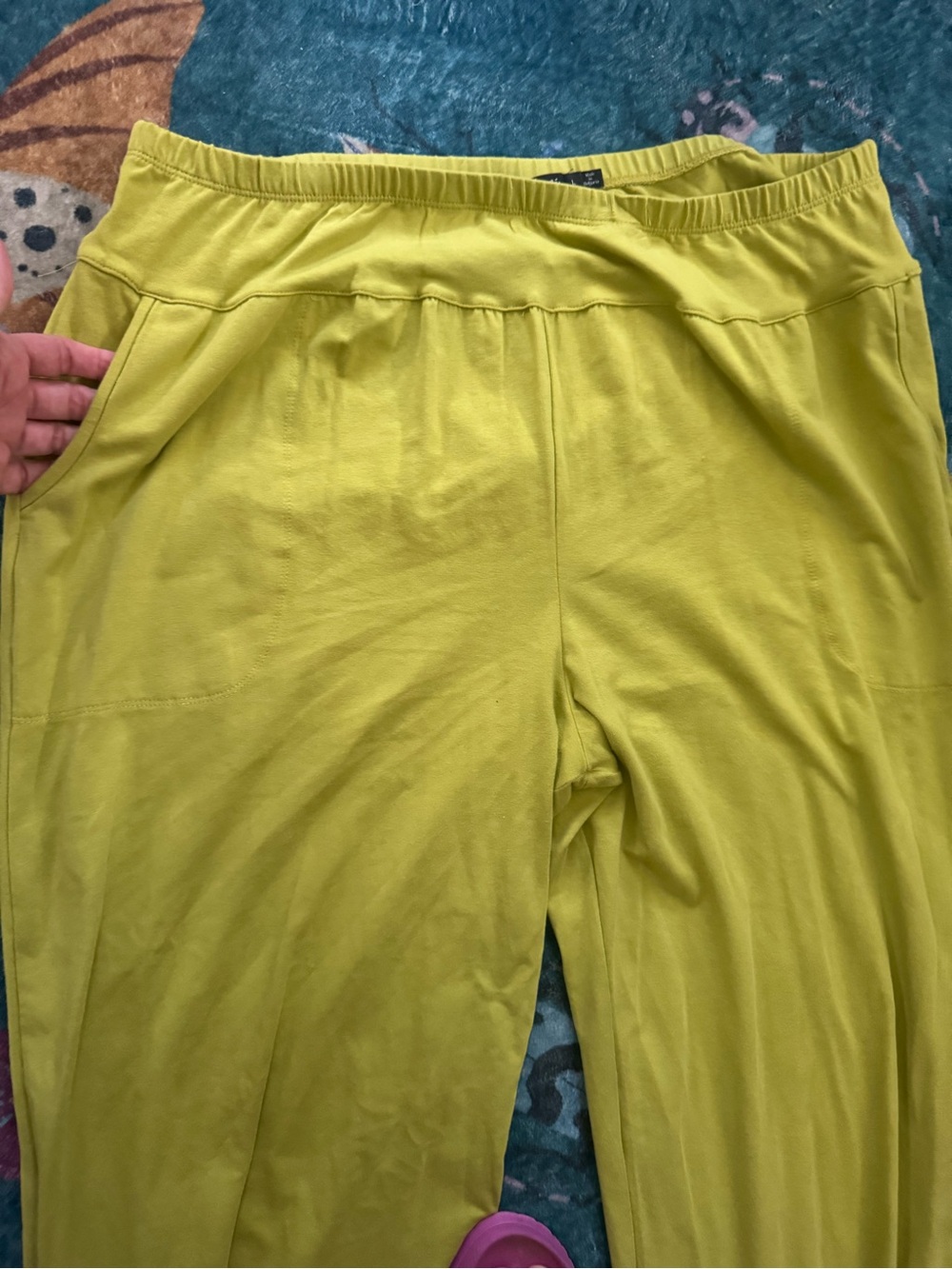 Gudrun Sjoden Guava Green Cotton Puff Pants L Elastic Waist Lagenlook VGUC - Picture 3 of 5